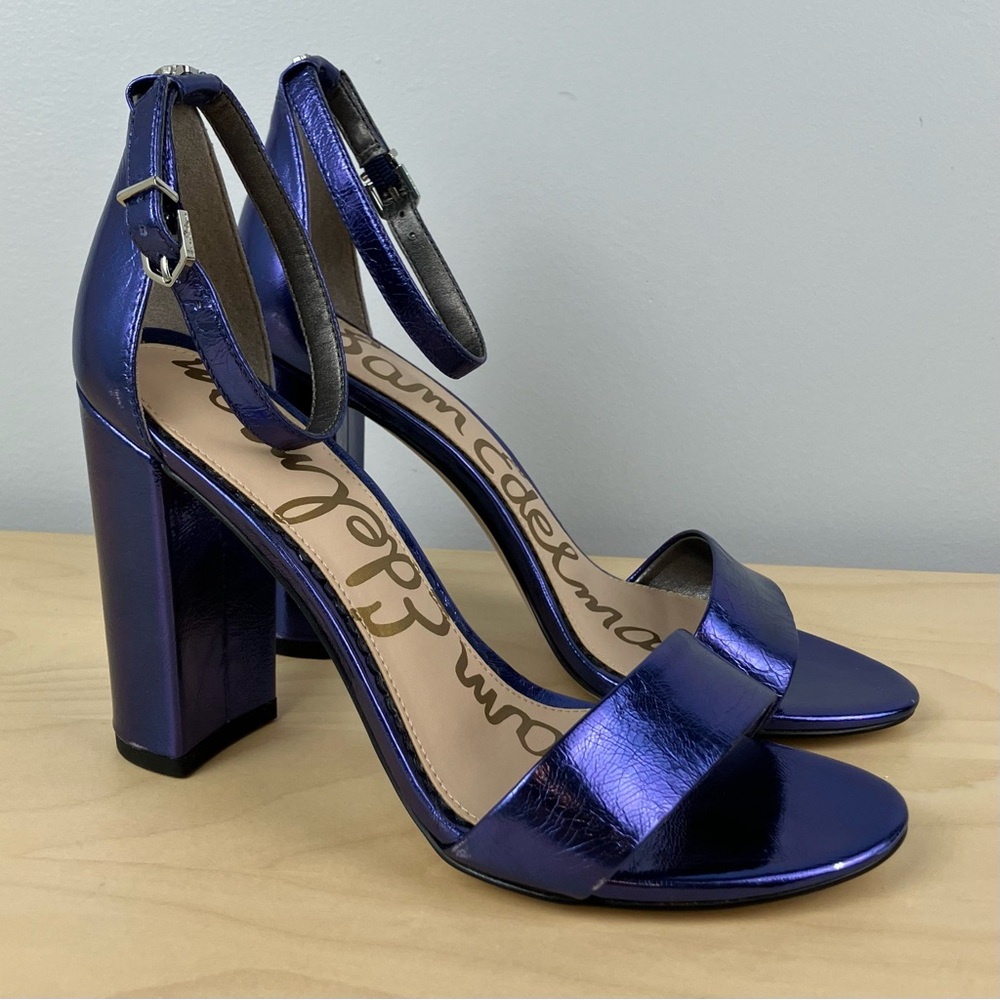 Sam Edelman Women’s Size 7.5 M Yaro Violet Crink Leather Heeled Sandals